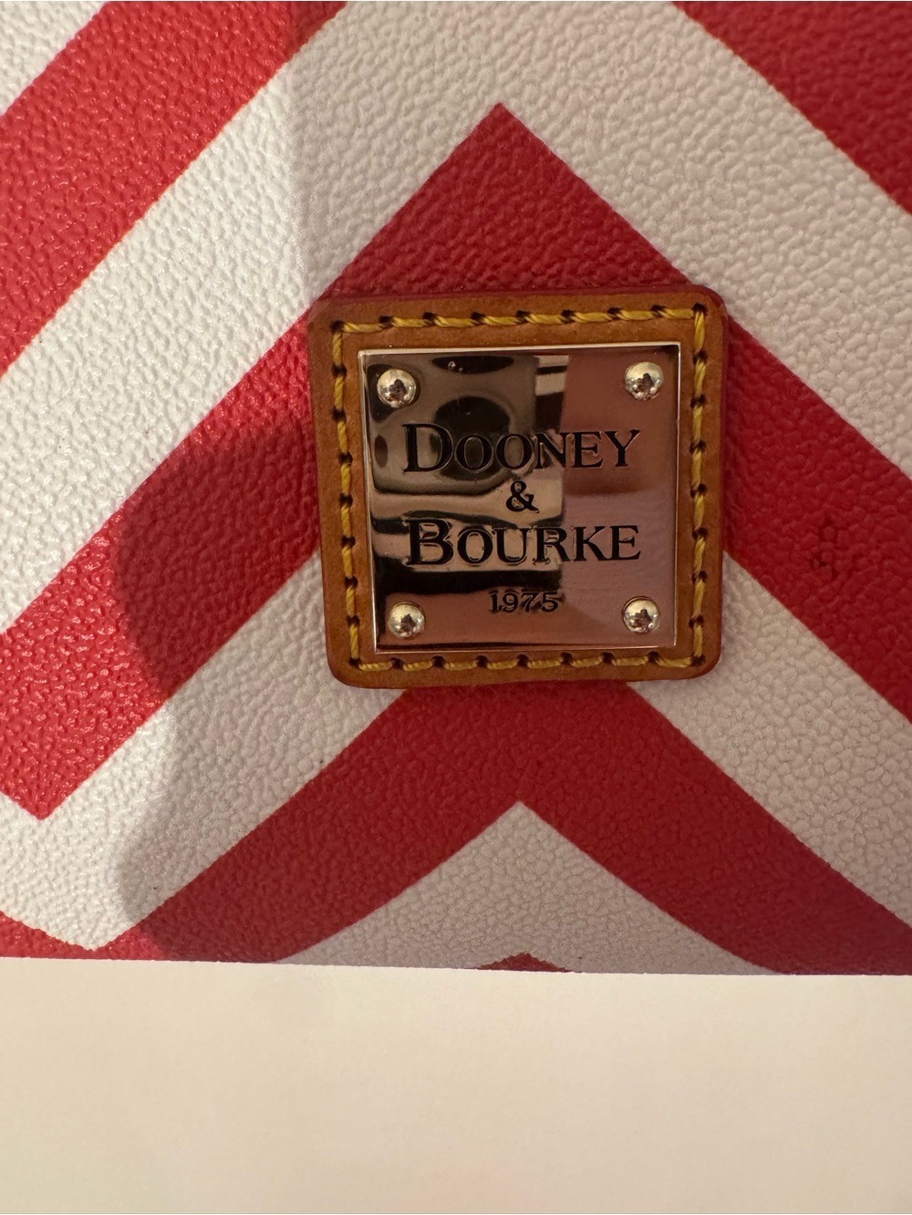 Dooney & Bourke Red and White Chevron Satchel with Tan Trim - Picture 5 of 10